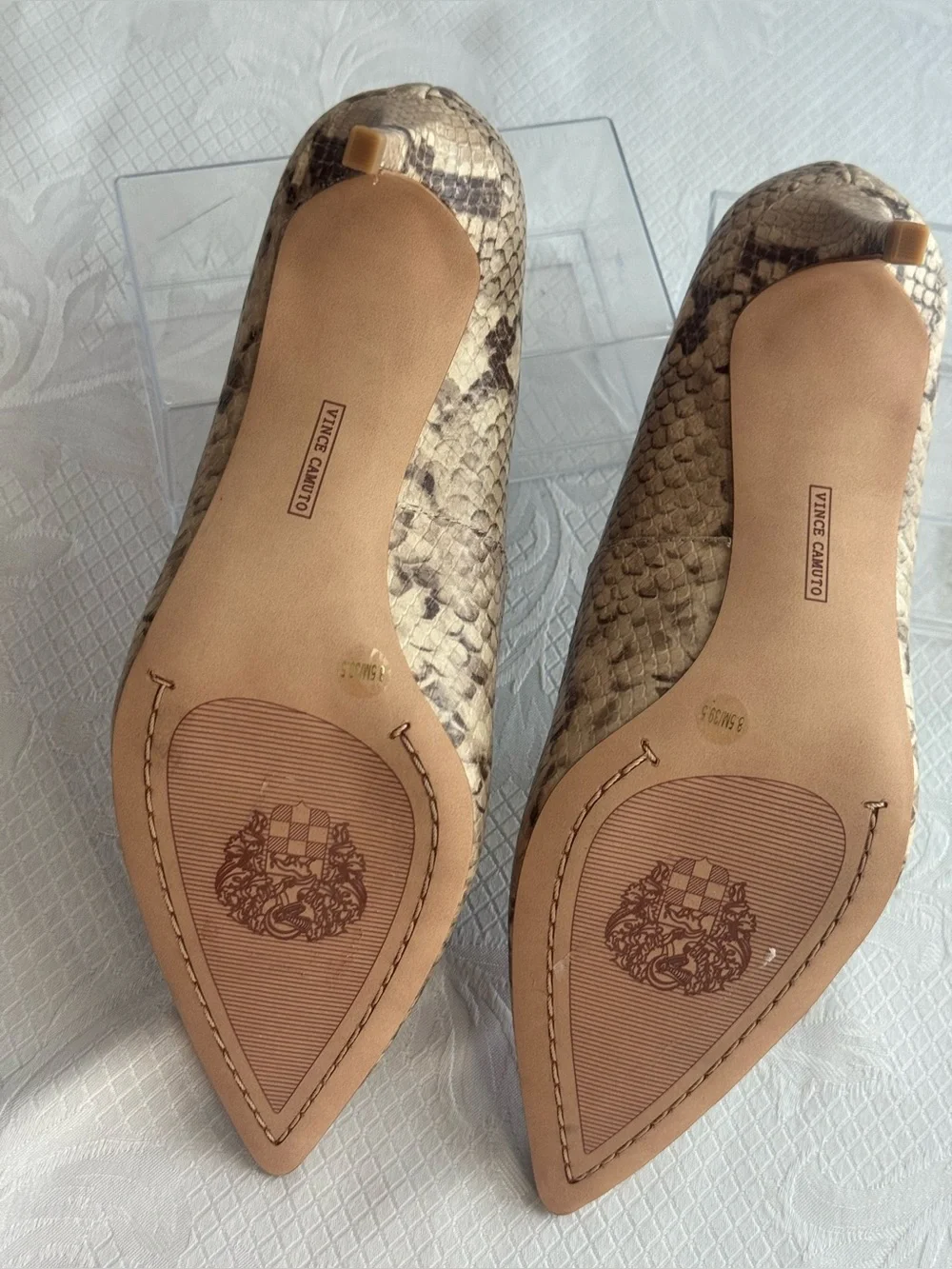 SOLD! Vince Camuto Beige Snake-Print Pointed Toe Pumps